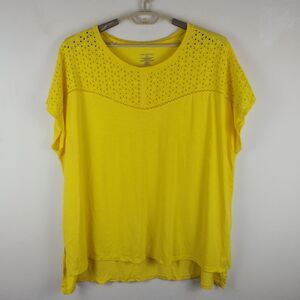 Lane Bryant yellow Eyelet Slub Knit Short Sleeve Top